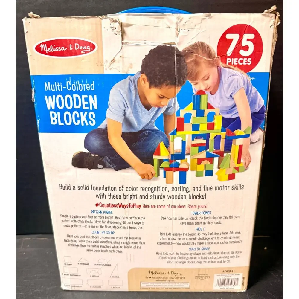 Melissa & Doug 75 Multi-Colored Wooden Blocks box classic toddler building set